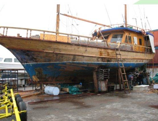 Vessel in dry dock for marine survey